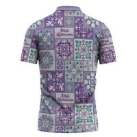 Mele Kalikimaka Hawaii Christmas Zipper Polo Shirt Poni Seamless Floral Motif LT9 - Polynesian Pride