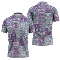Mele Kalikimaka Hawaii Christmas Zipper Polo Shirt Poni Seamless Floral Motif LT9 - Polynesian Pride