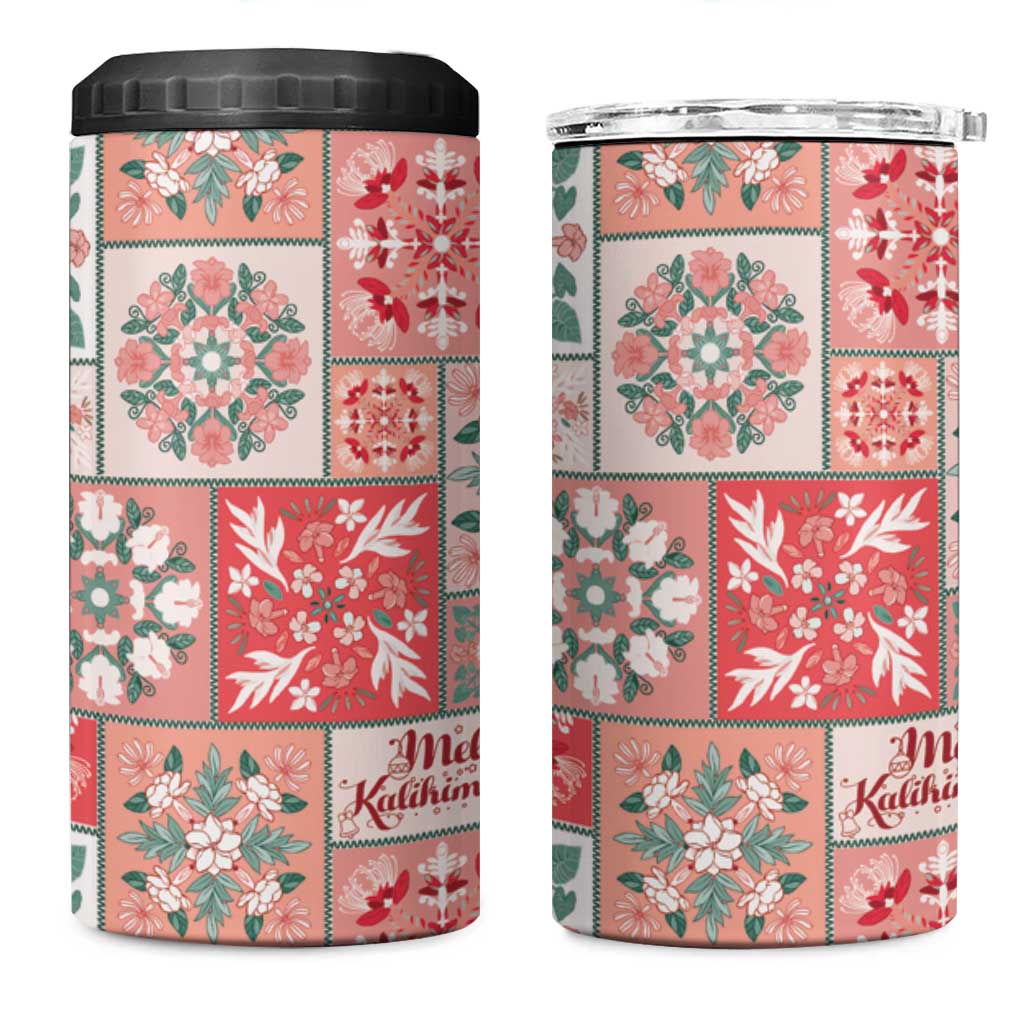 Mele Kalikimaka Hawaii Christmas 4 in 1 Can Cooler Tumbler Ulaula Seamless Floral Motif LT9 One Size: 16 oz Red - Polynesian Pride