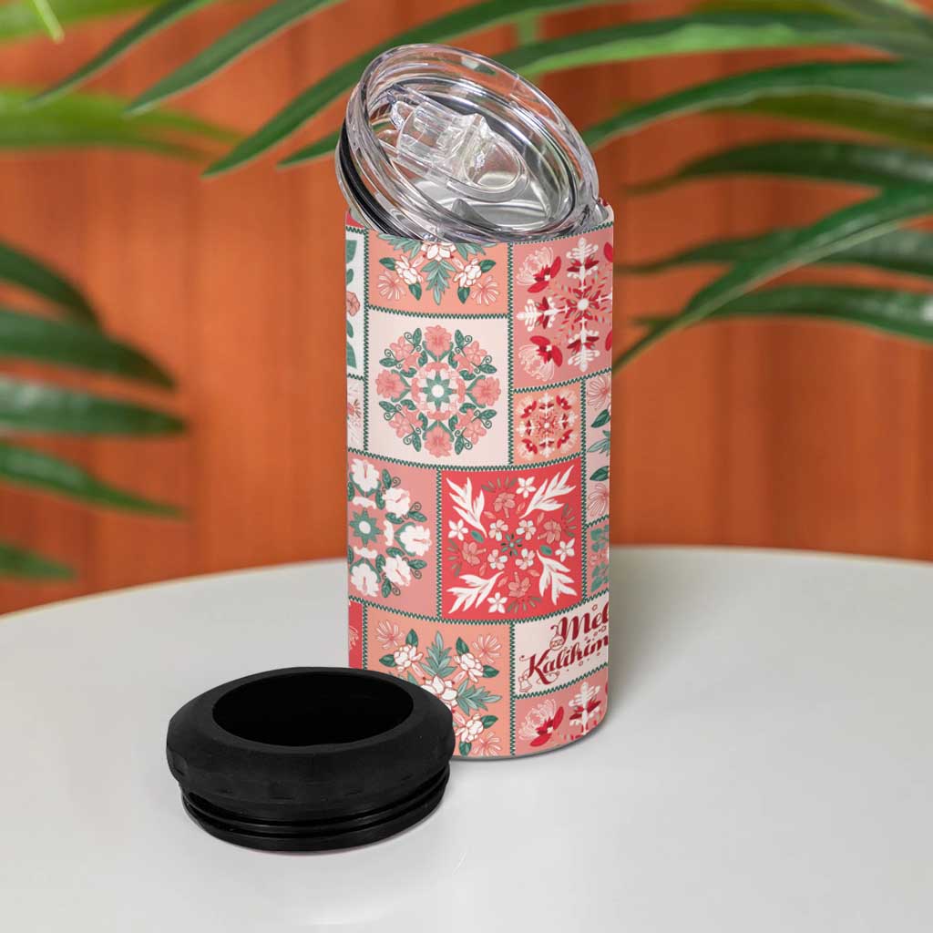Mele Kalikimaka Hawaii Christmas 4 in 1 Can Cooler Tumbler Ulaula Seamless Floral Motif LT9 - Polynesian Pride