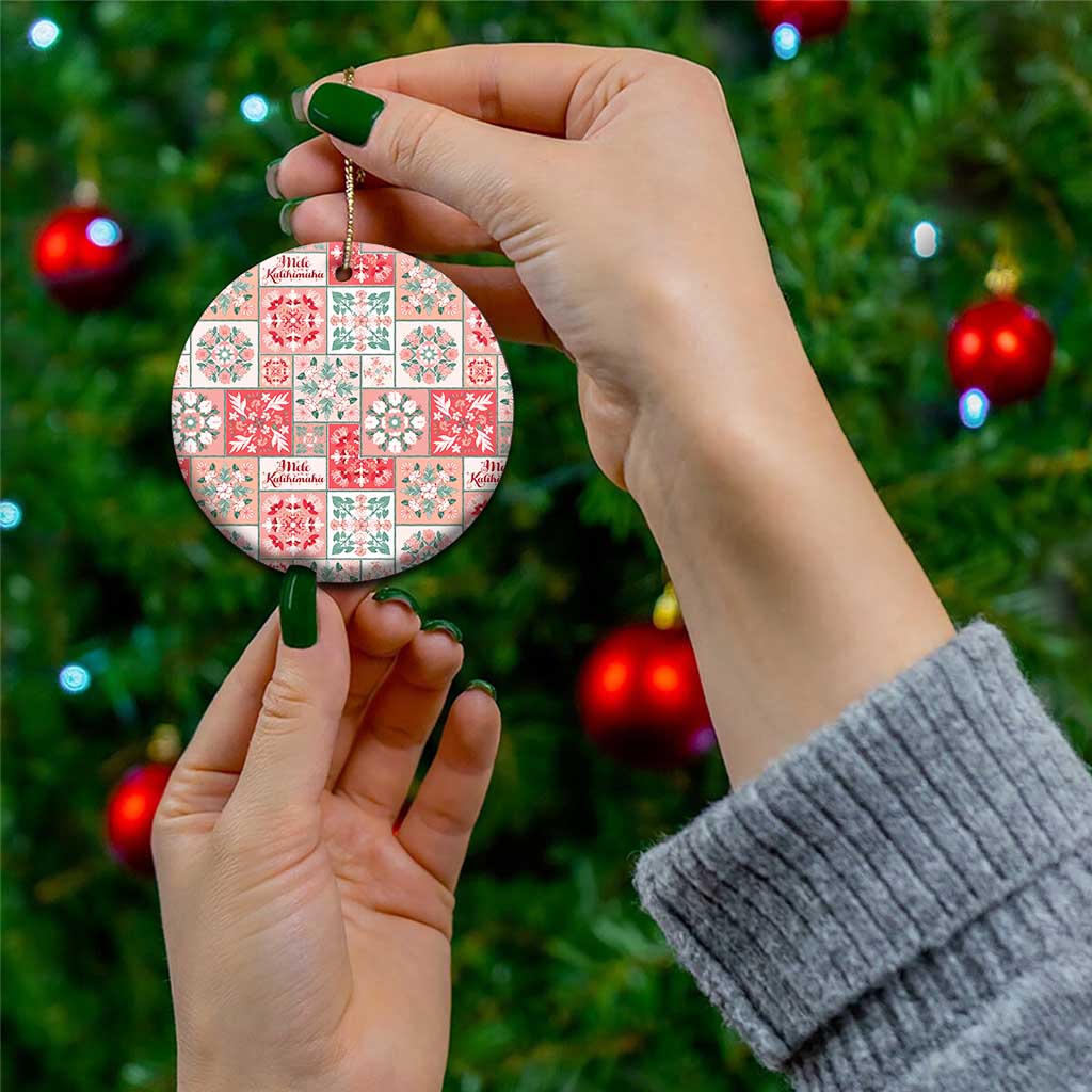 Mele Kalikimaka Hawaii Christmas Ceramic Ornament Ulaula Seamless Floral Motif - Polynesian Pride