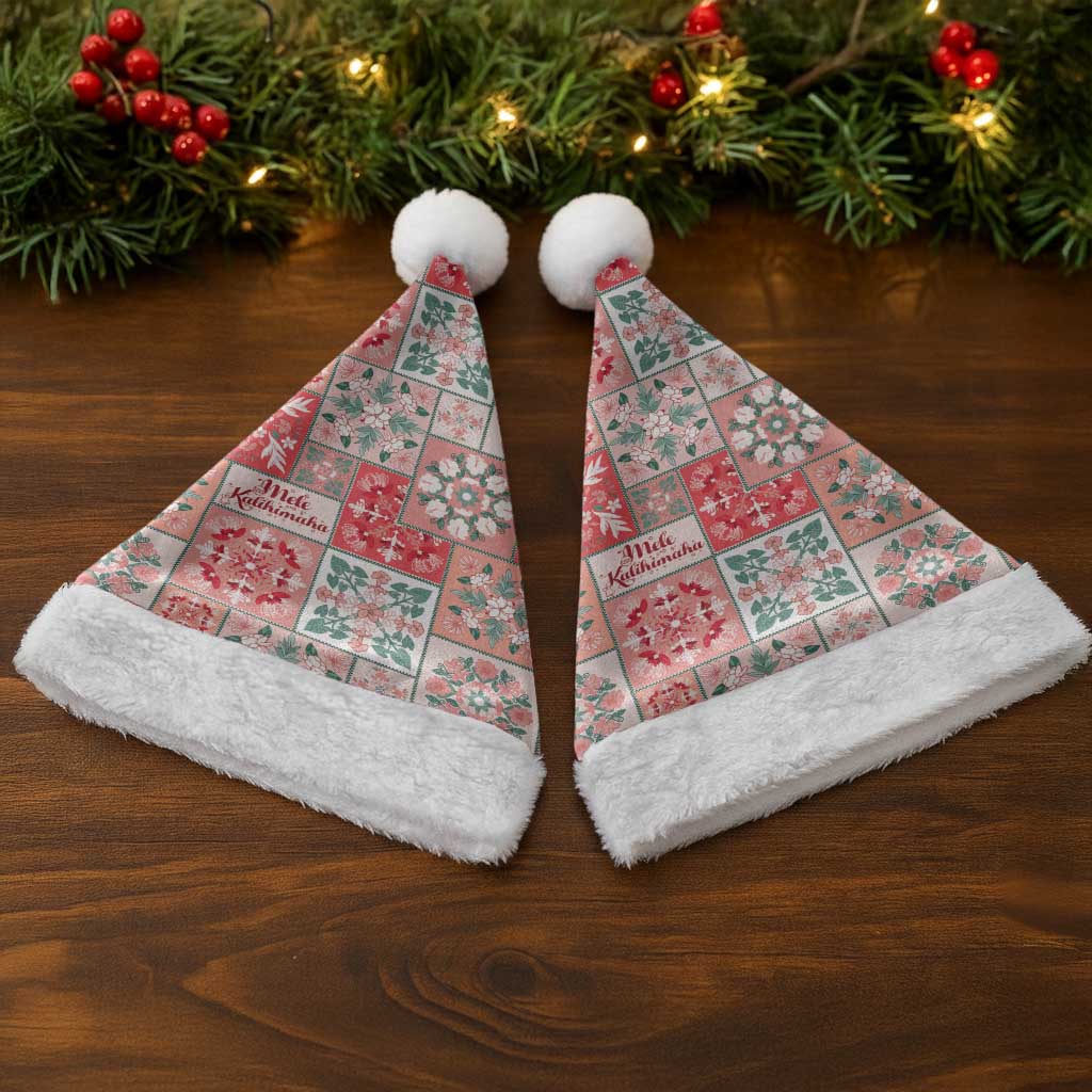 Mele Kalikimaka Hawaii Christmas Santa Hat Ulaula Seamless Floral Motif - Polynesian Pride