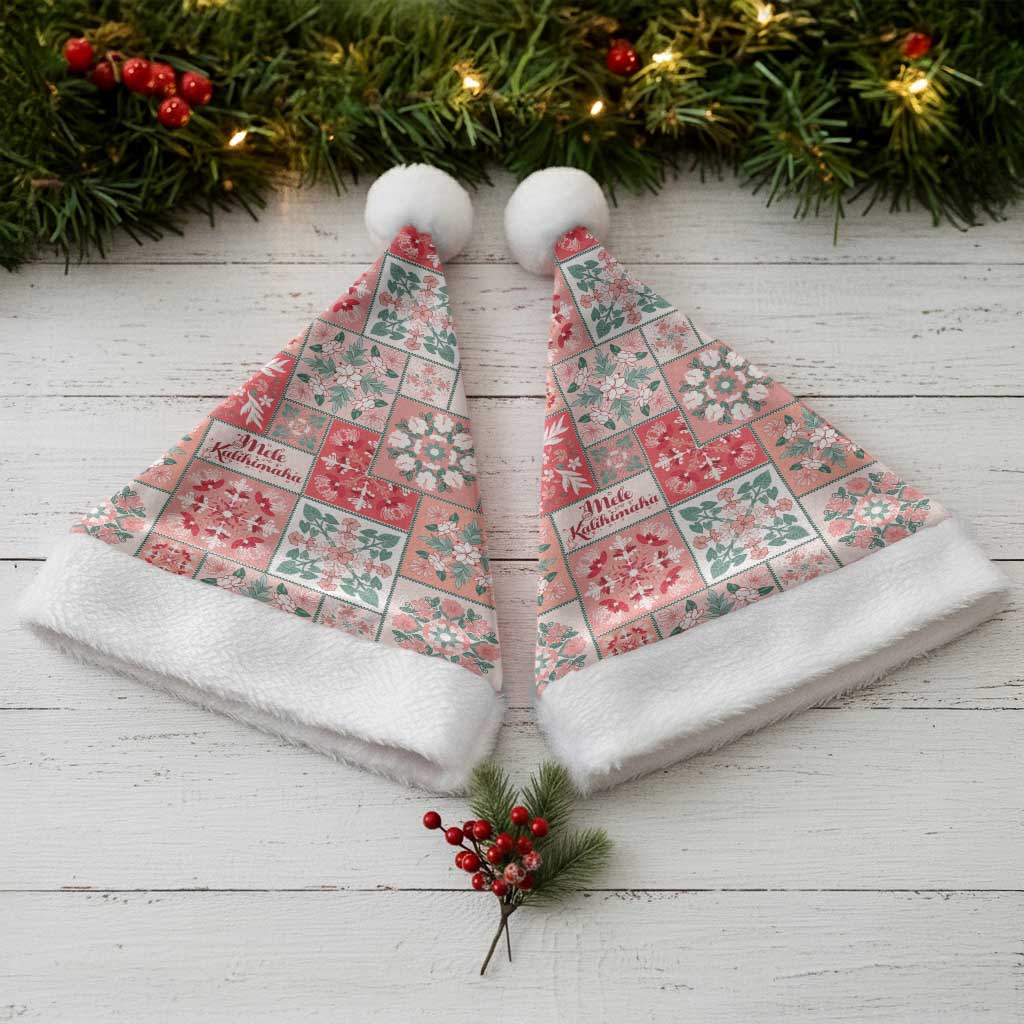 Mele Kalikimaka Hawaii Christmas Santa Hat Ulaula Seamless Floral Motif - Polynesian Pride