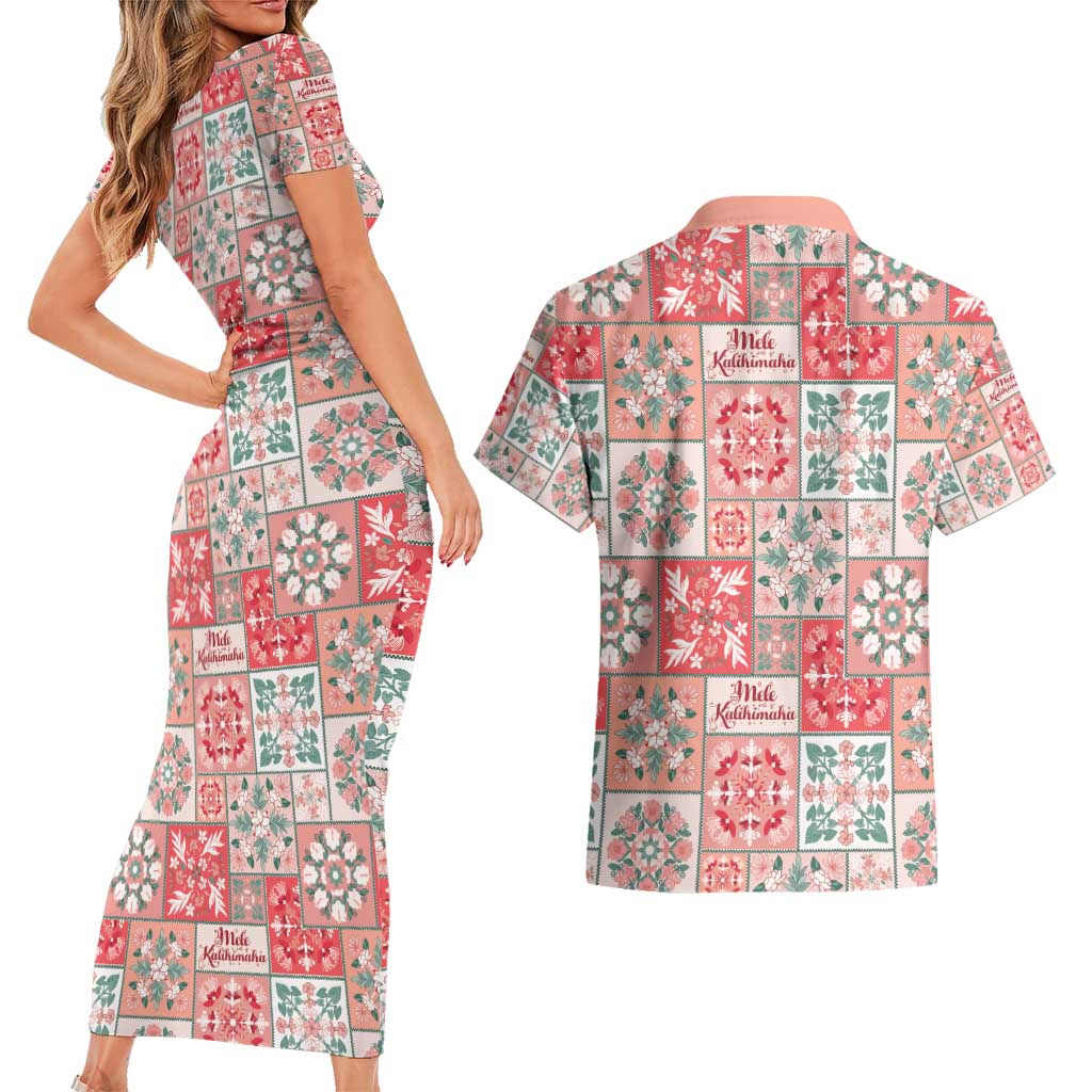Mele Kalikimaka Hawaii Christmas Couples Matching Short Sleeve Bodycon Dress and Hawaiian Shirt Ulaula Seamless Floral Motif LT9 - Polynesian Pride