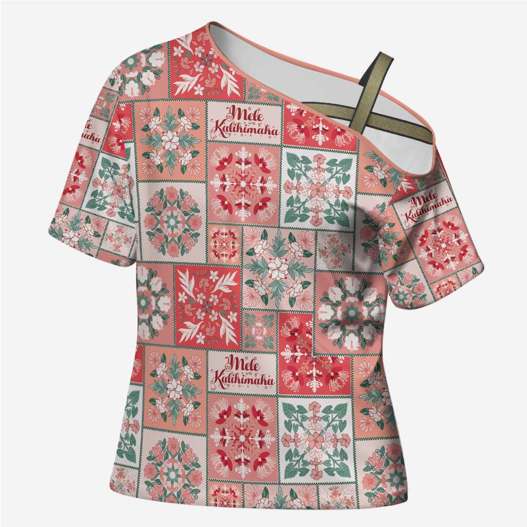 Mele Kalikimaka Hawaii Christmas Cross Shoulder Shirt Ulaula Seamless Floral Motif LT9 Female Red - Polynesian Pride