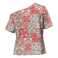 Mele Kalikimaka Hawaii Christmas Cross Shoulder Shirt Ulaula Seamless Floral Motif LT9 - Polynesian Pride