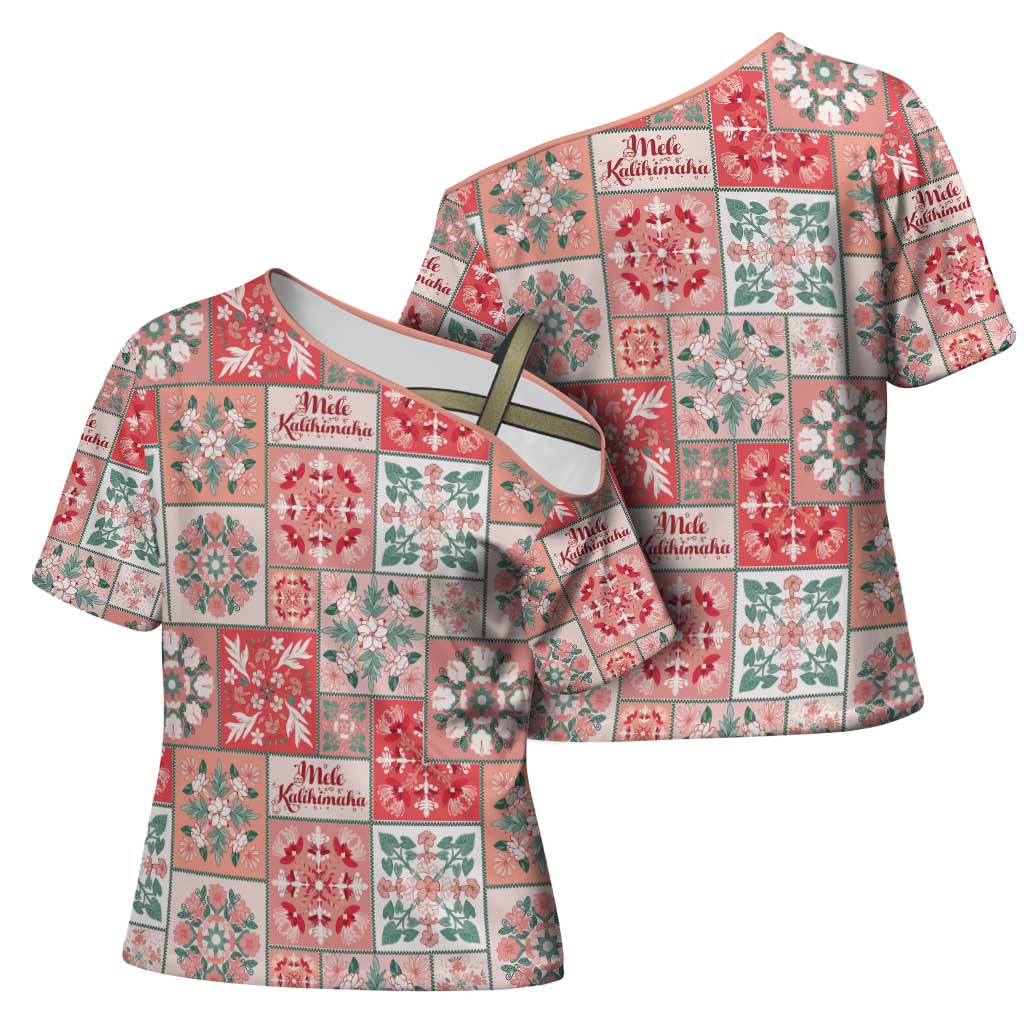 Mele Kalikimaka Hawaii Christmas Cross Shoulder Shirt Ulaula Seamless Floral Motif LT9 - Polynesian Pride