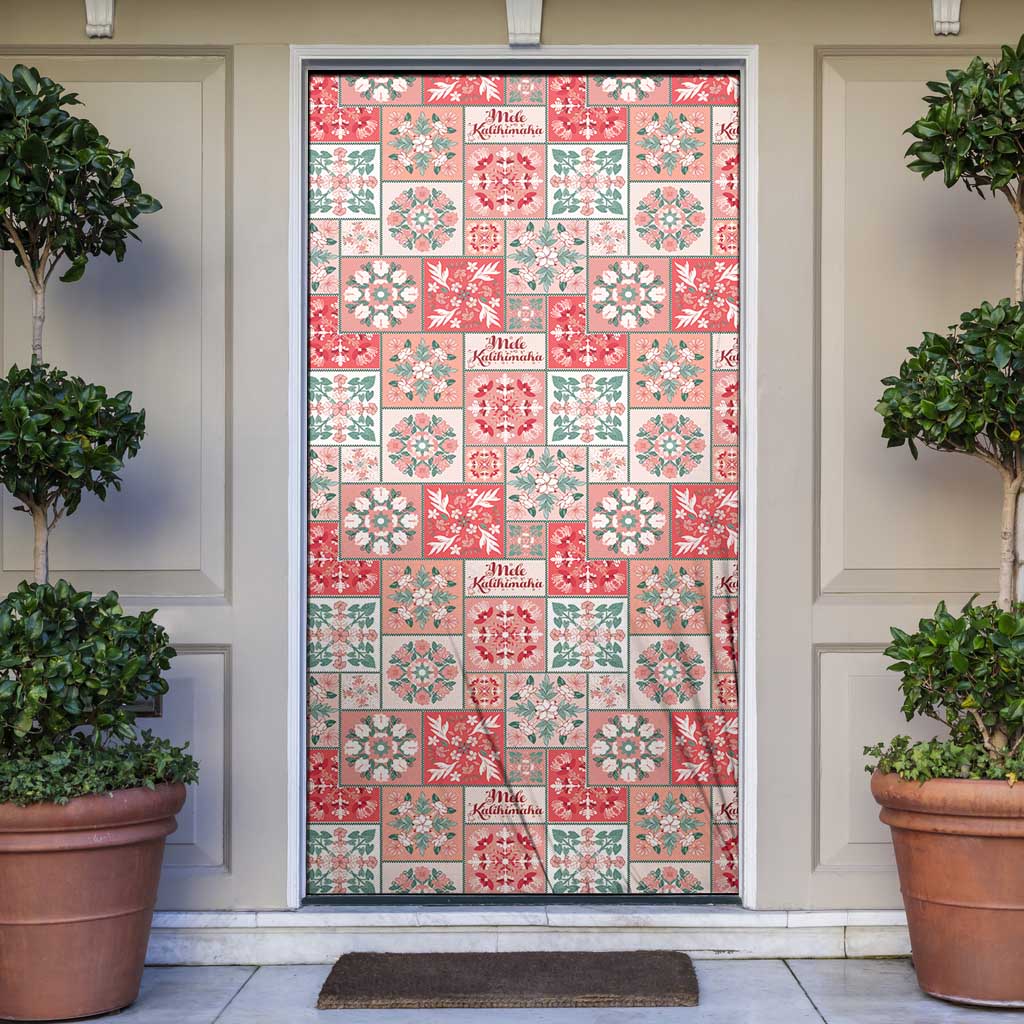 Mele Kalikimaka Hawaii Christmas Door Cover Ulaula Seamless Floral Motif LT9 Red - Polynesian Pride