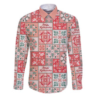 Mele Kalikimaka Hawaii Christmas Family Matching Off The Shoulder Long Sleeve Dress and Hawaiian Shirt Ulaula Seamless Floral Motif LT9 Dad's Shirt - Long Sleeve Red - Polynesian Pride