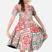 Mele Kalikimaka Hawaii Christmas Family Matching Off Shoulder Maxi Dress and Hawaiian Shirt Ulaula Seamless Floral Motif LT9 Daughter's Dress Red - Polynesian Pride