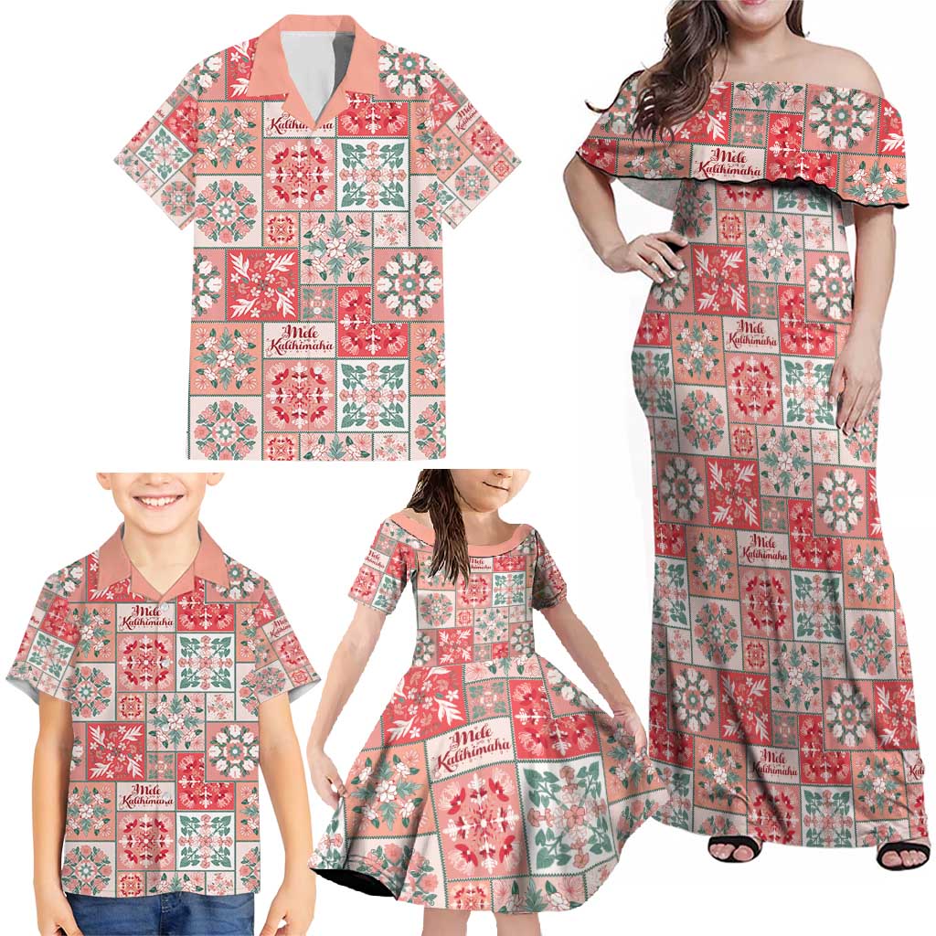 Mele Kalikimaka Hawaii Christmas Family Matching Off Shoulder Maxi Dress and Hawaiian Shirt Ulaula Seamless Floral Motif LT9 - Polynesian Pride