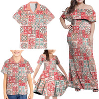 Mele Kalikimaka Hawaii Christmas Family Matching Off Shoulder Maxi Dress and Hawaiian Shirt Ulaula Seamless Floral Motif LT9 - Polynesian Pride