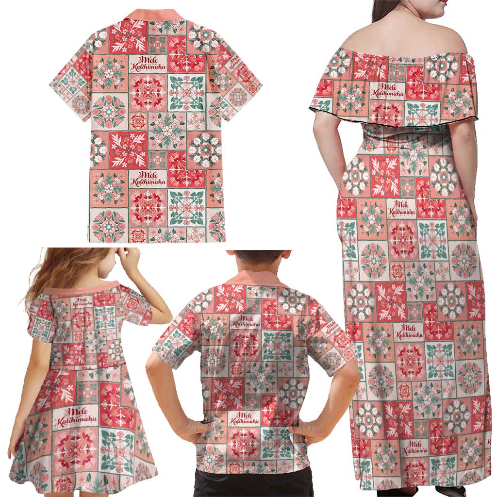 Mele Kalikimaka Hawaii Christmas Family Matching Off Shoulder Maxi Dress and Hawaiian Shirt Ulaula Seamless Floral Motif LT9 - Polynesian Pride