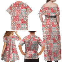 Mele Kalikimaka Hawaii Christmas Family Matching Off Shoulder Maxi Dress and Hawaiian Shirt Ulaula Seamless Floral Motif LT9 - Polynesian Pride