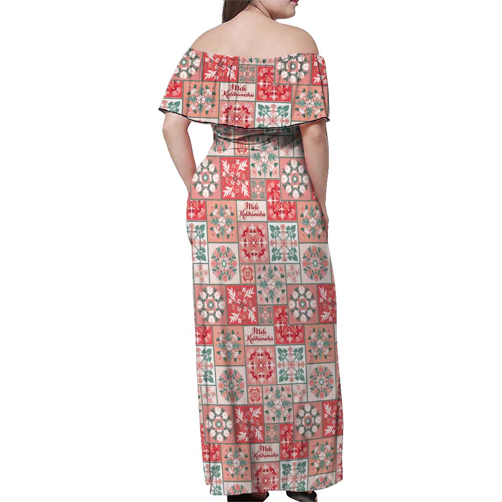 Mele Kalikimaka Hawaii Christmas Family Matching Off Shoulder Maxi Dress and Hawaiian Shirt Ulaula Seamless Floral Motif LT9 - Polynesian Pride