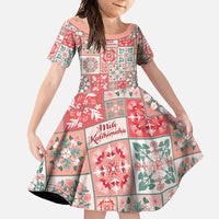 Mele Kalikimaka Hawaii Christmas Family Matching Tank Maxi Dress and Hawaiian Shirt Ulaula Seamless Floral Motif LT9 Daughter's Dress Red - Polynesian Pride