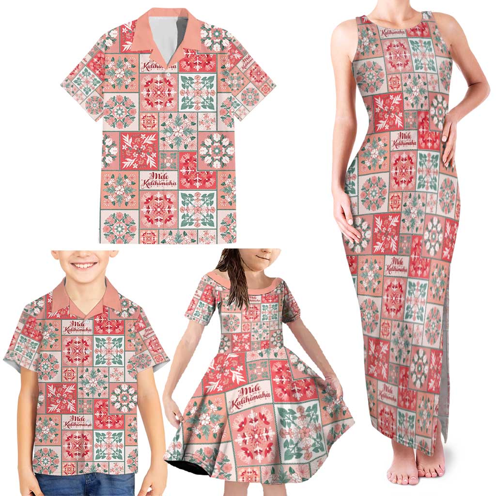 Mele Kalikimaka Hawaii Christmas Family Matching Tank Maxi Dress and Hawaiian Shirt Ulaula Seamless Floral Motif - Polynesian Pride