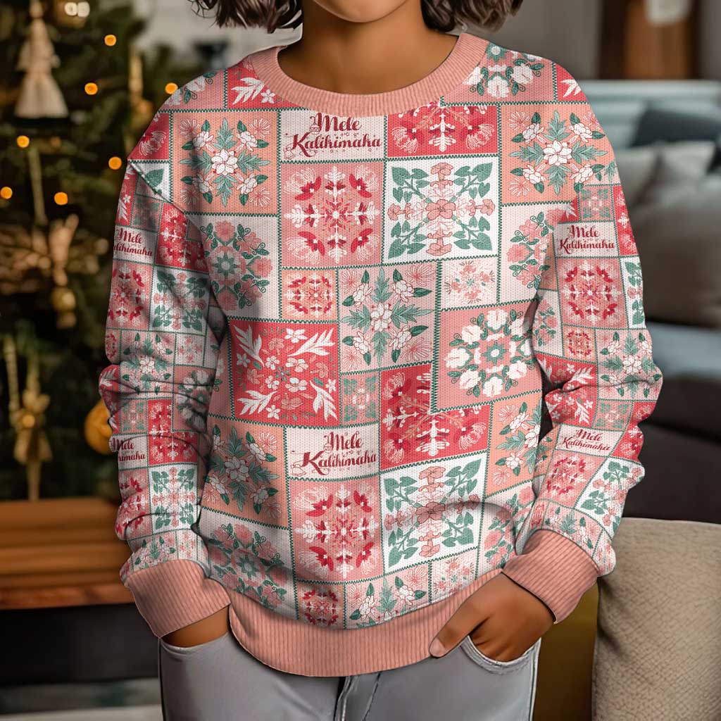 Mele Kalikimaka Hawaii Christmas Kid Ugly Christmas Sweater Ulaula Seamless Floral Motif LT9 - Polynesian Pride