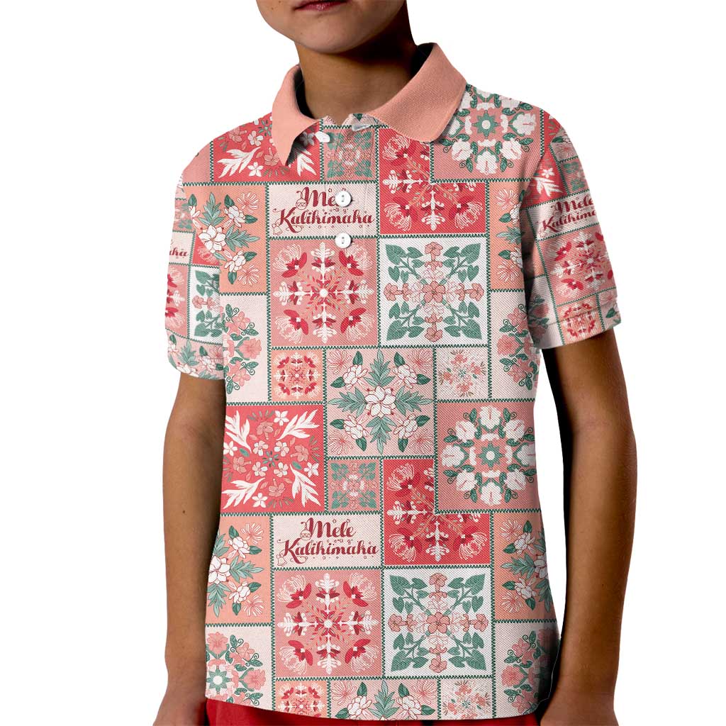 Mele Kalikimaka Hawaii Christmas Kid Polo Shirt Ulaula Seamless Floral Motif LT9 Kid Red - Polynesian Pride