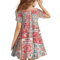 Mele Kalikimaka Hawaii Christmas Kid Short Sleeve Dress Ulaula Seamless Floral Motif LT9 - Polynesian Pride