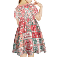Mele Kalikimaka Hawaii Christmas Kid Short Sleeve Dress Ulaula Seamless Floral Motif LT9 - Polynesian Pride