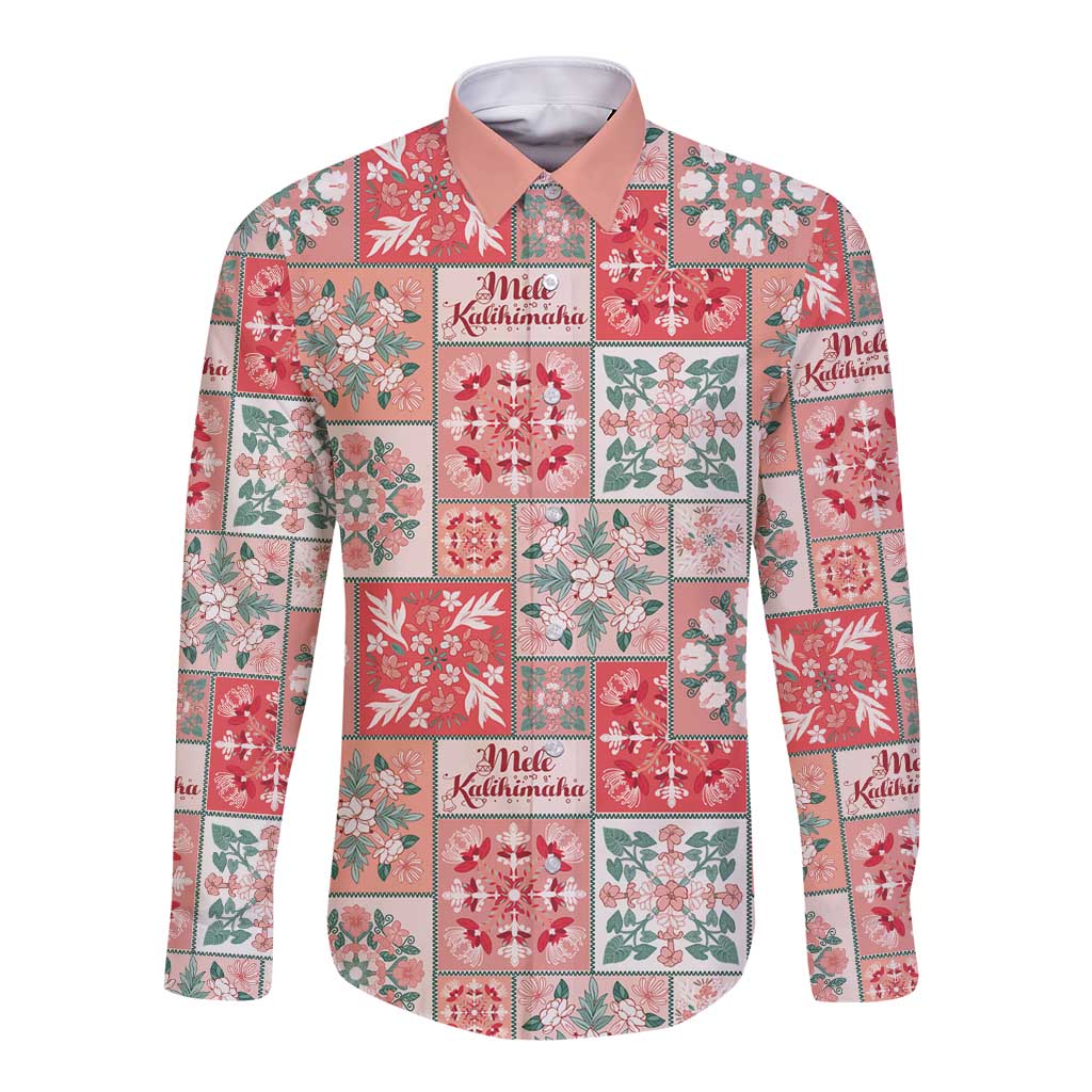 Mele Kalikimaka Hawaii Christmas Long Sleeve Button Shirt Ulaula Seamless Floral Motif LT9 Unisex Red - Polynesian Pride