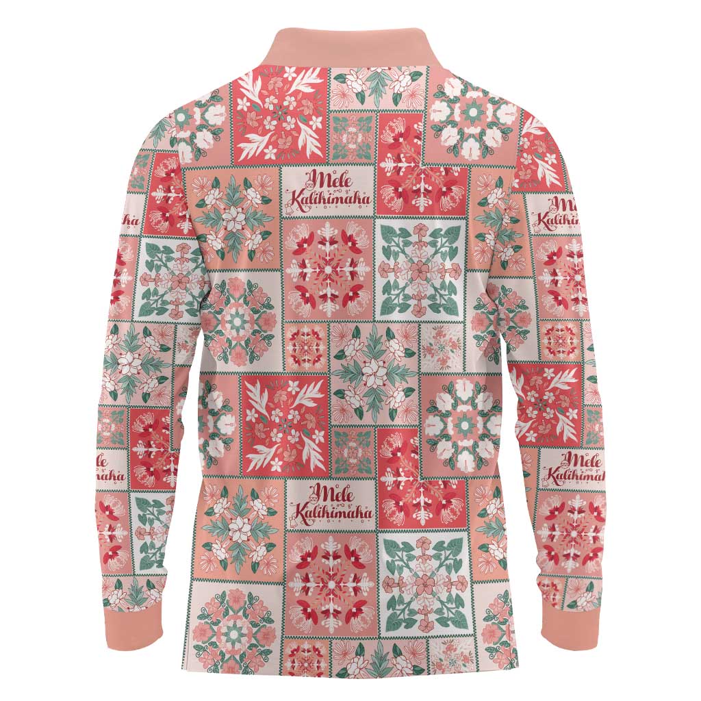 Mele Kalikimaka Hawaii Christmas Long Sleeve Polo Shirt Ulaula Seamless Floral Motif LT9 - Polynesian Pride
