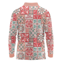 Mele Kalikimaka Hawaii Christmas Long Sleeve Polo Shirt Ulaula Seamless Floral Motif LT9 - Polynesian Pride