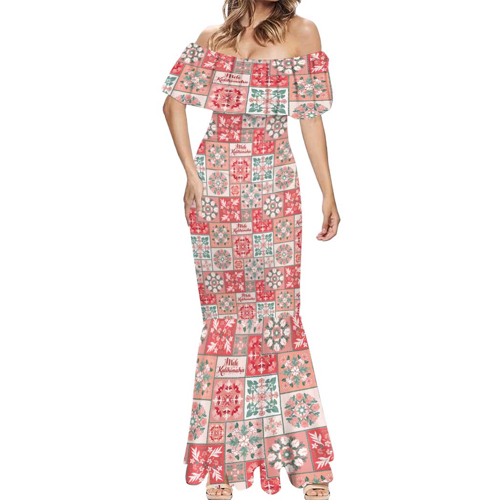 Mele Kalikimaka Hawaii Christmas Mermaid Dress Ulaula Seamless Floral Motif LT9 - Polynesian Pride