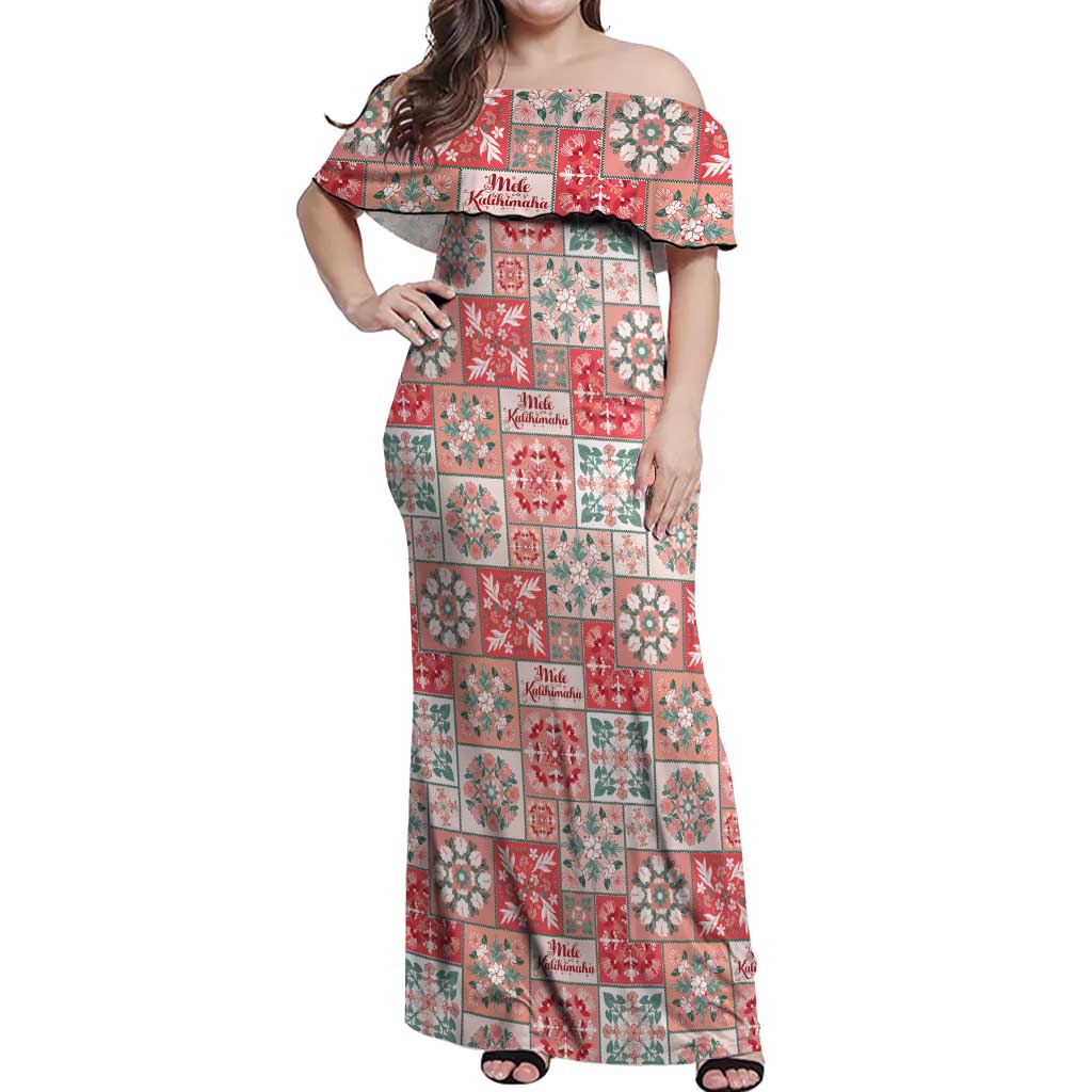 Mele Kalikimaka Hawaii Christmas Off Shoulder Maxi Dress Ulaula Seamless Floral Motif LT9 Women Red - Polynesian Pride