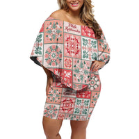 Mele Kalikimaka Hawaii Christmas Off Shoulder Short Dress Ulaula Seamless Floral Motif LT9 Women Red - Polynesian Pride