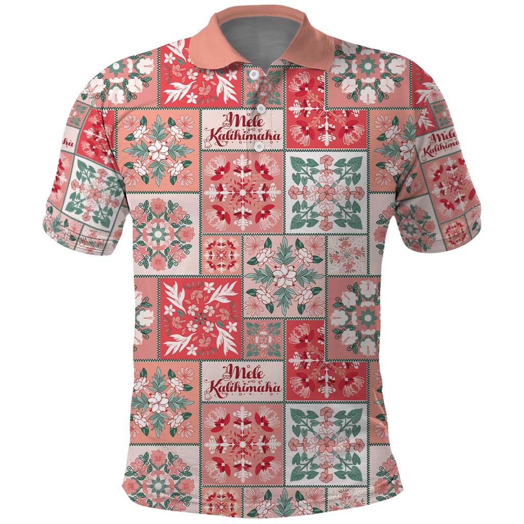 Mele Kalikimaka Hawaii Christmas Polo Shirt Ulaula Seamless Floral Motif LT9 Red - Polynesian Pride