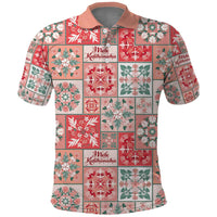 Mele Kalikimaka Hawaii Christmas Polo Shirt Ulaula Seamless Floral Motif LT9 Red - Polynesian Pride