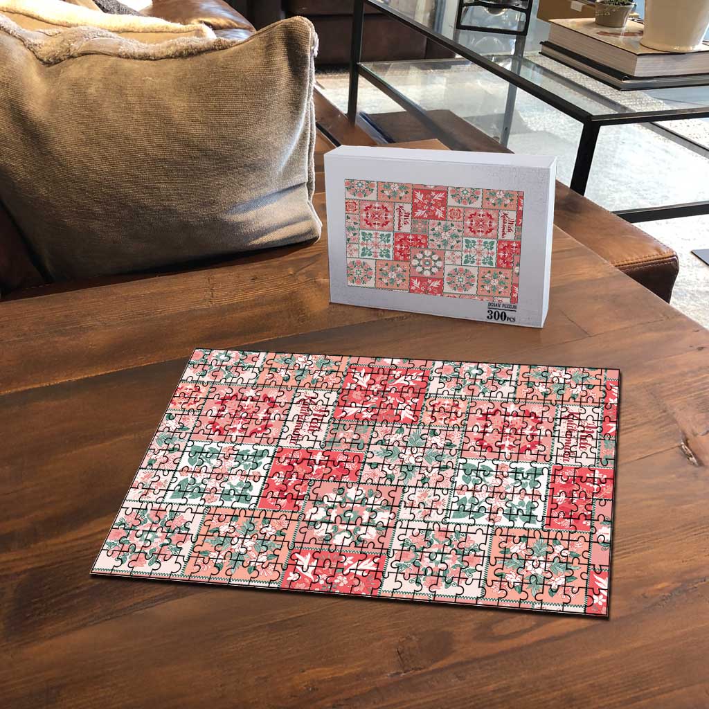 Mele Kalikimaka Hawaii Christmas Puzzle Ulaula Seamless Floral Motif - Polynesian Pride