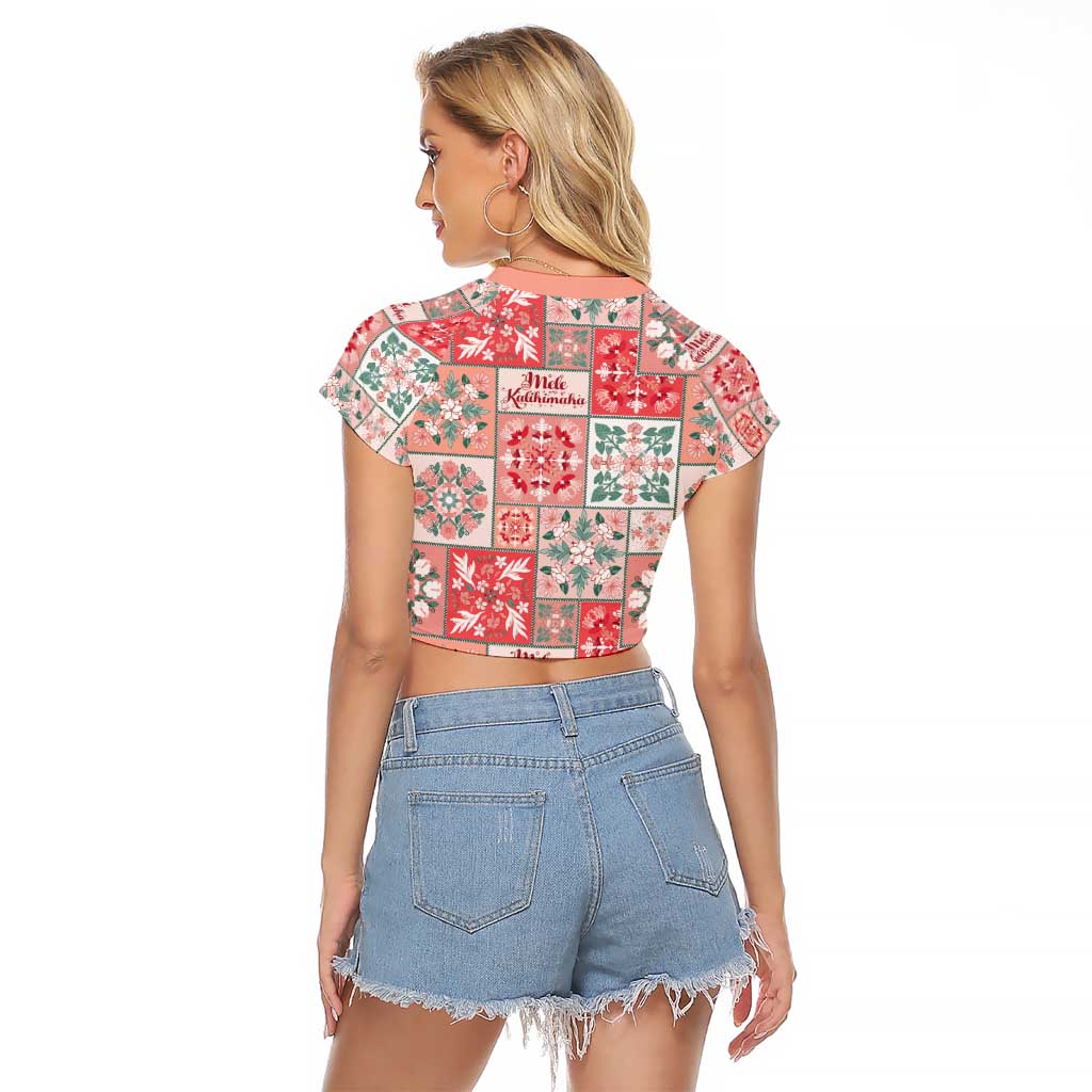 Mele Kalikimaka Hawaii Christmas Raglan Cropped T Shirt Ulaula Seamless Floral Motif LT9 - Polynesian Pride