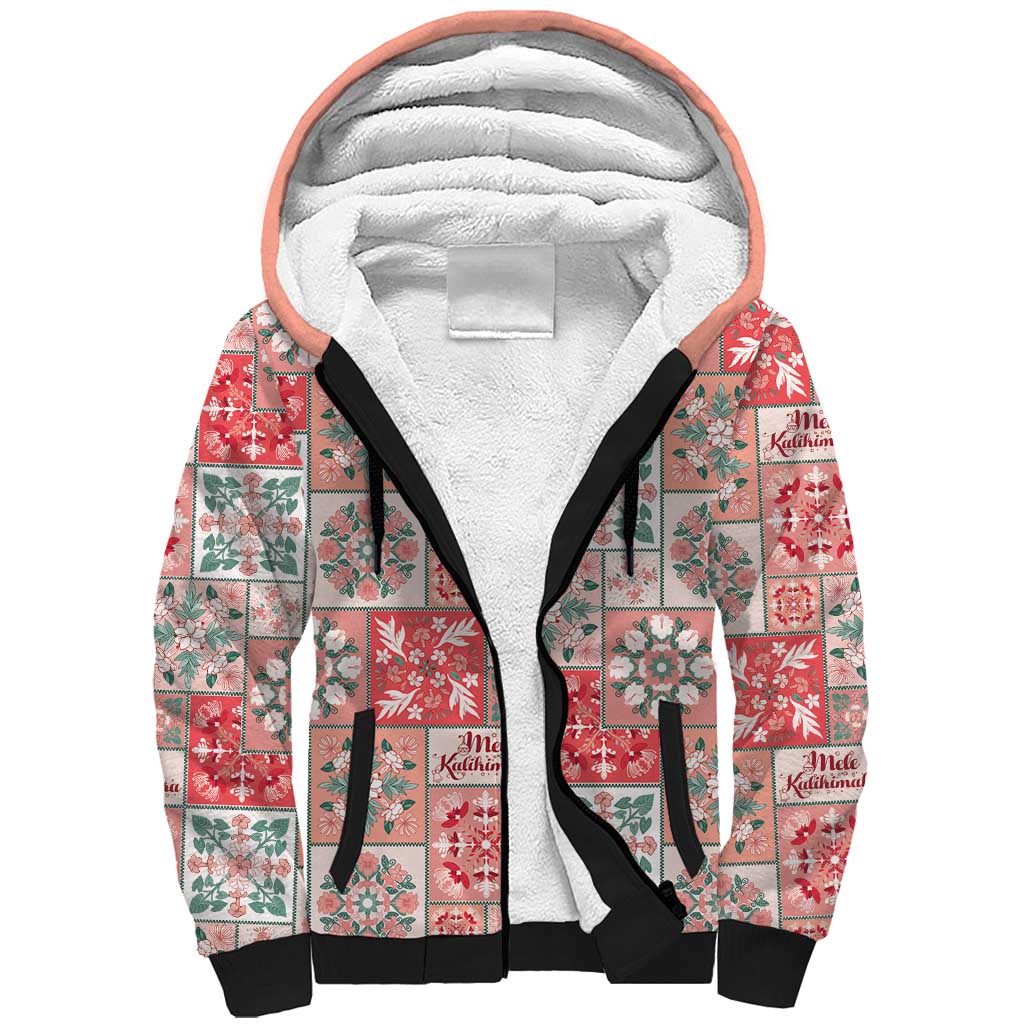 Mele Kalikimaka Hawaii Christmas Sherpa Hoodie Ulaula Seamless Floral Motif LT9 Unisex Red - Polynesian Pride