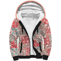 Mele Kalikimaka Hawaii Christmas Sherpa Hoodie Ulaula Seamless Floral Motif LT9 Unisex Red - Polynesian Pride