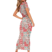 Mele Kalikimaka Hawaii Christmas Short Sleeve Bodycon Dress Ulaula Seamless Floral Motif LT9 - Polynesian Pride