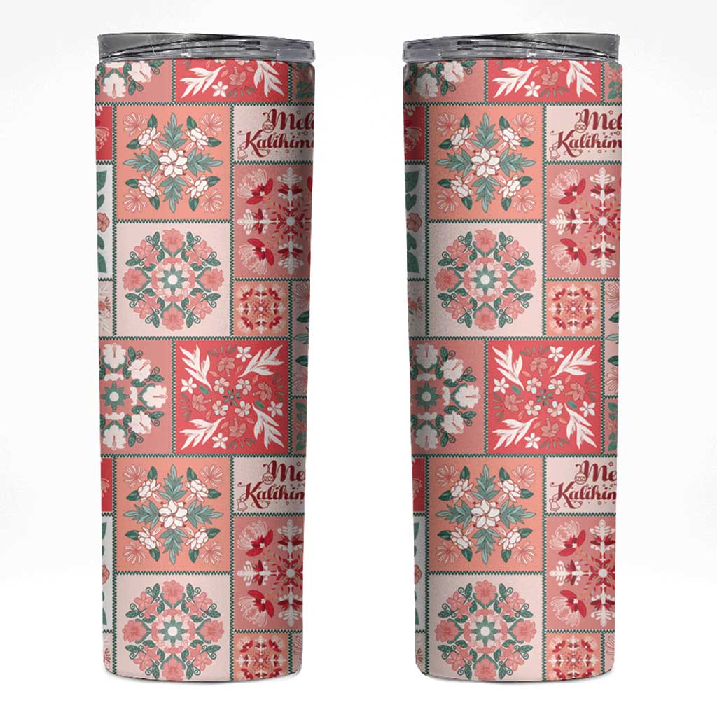 Mele Kalikimaka Hawaii Christmas Skinny Tumbler Ulaula Seamless Floral Motif LT9 Red - Polynesian Pride
