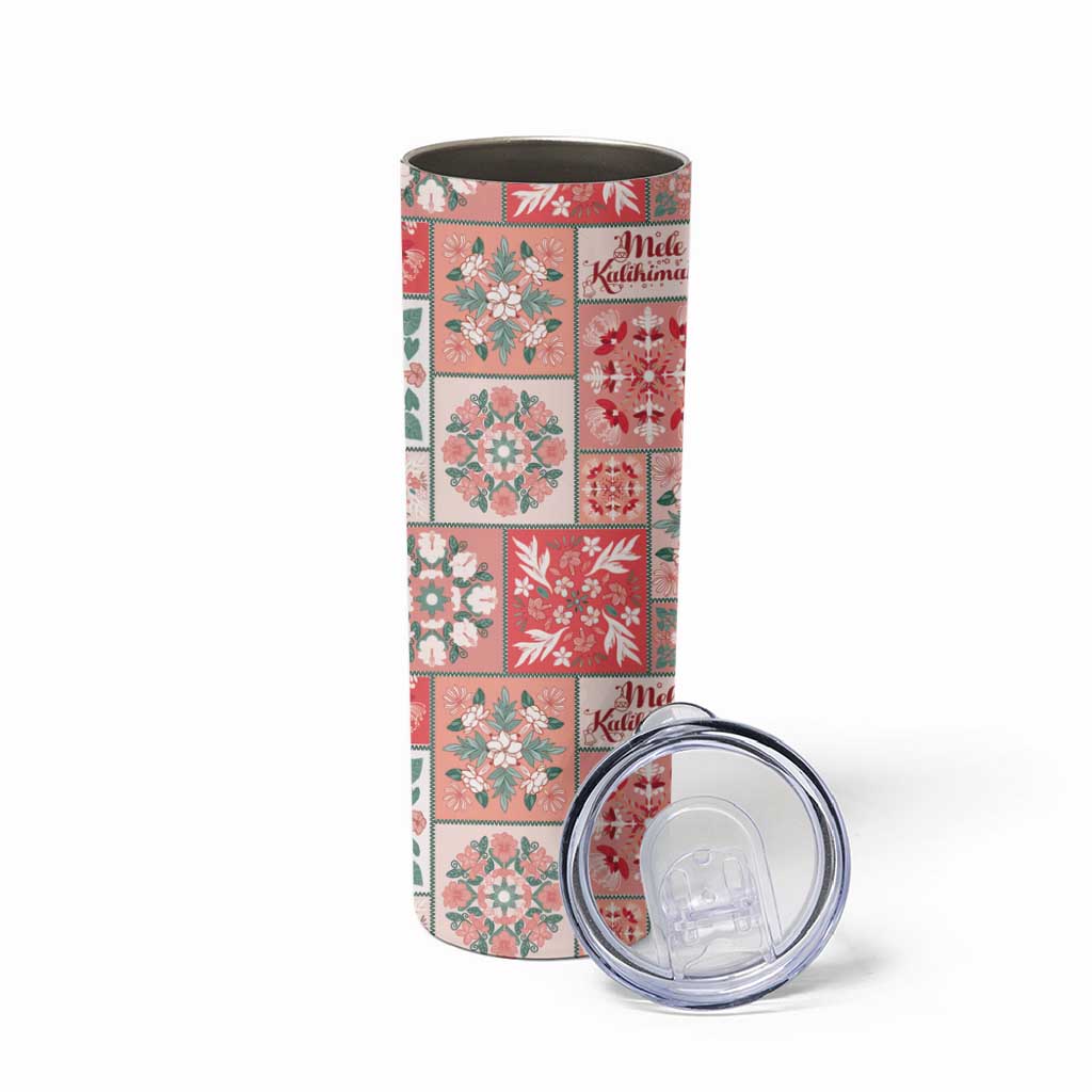 Mele Kalikimaka Hawaii Christmas Skinny Tumbler Ulaula Seamless Floral Motif LT9 - Polynesian Pride