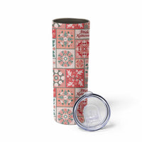 Mele Kalikimaka Hawaii Christmas Skinny Tumbler Ulaula Seamless Floral Motif LT9 - Polynesian Pride
