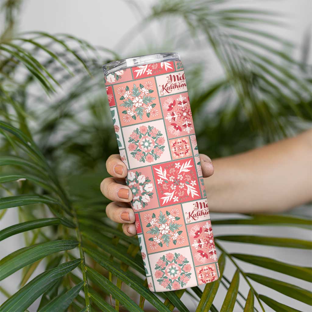 Mele Kalikimaka Hawaii Christmas Skinny Tumbler Ulaula Seamless Floral Motif LT9 - Polynesian Pride