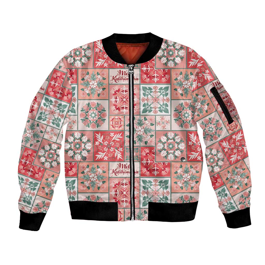 Mele Kalikimaka Hawaii Christmas Sleeve Zip Bomber Jacket Ulaula Seamless Floral Motif LT9 Unisex Red - Polynesian Pride