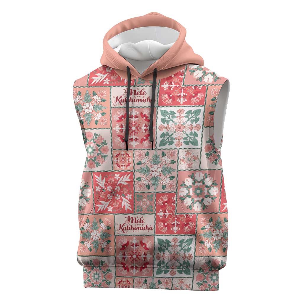 Mele Kalikimaka Hawaii Christmas Sleeveless Hoodie Ulaula Seamless Floral Motif LT9 Red - Polynesian Pride