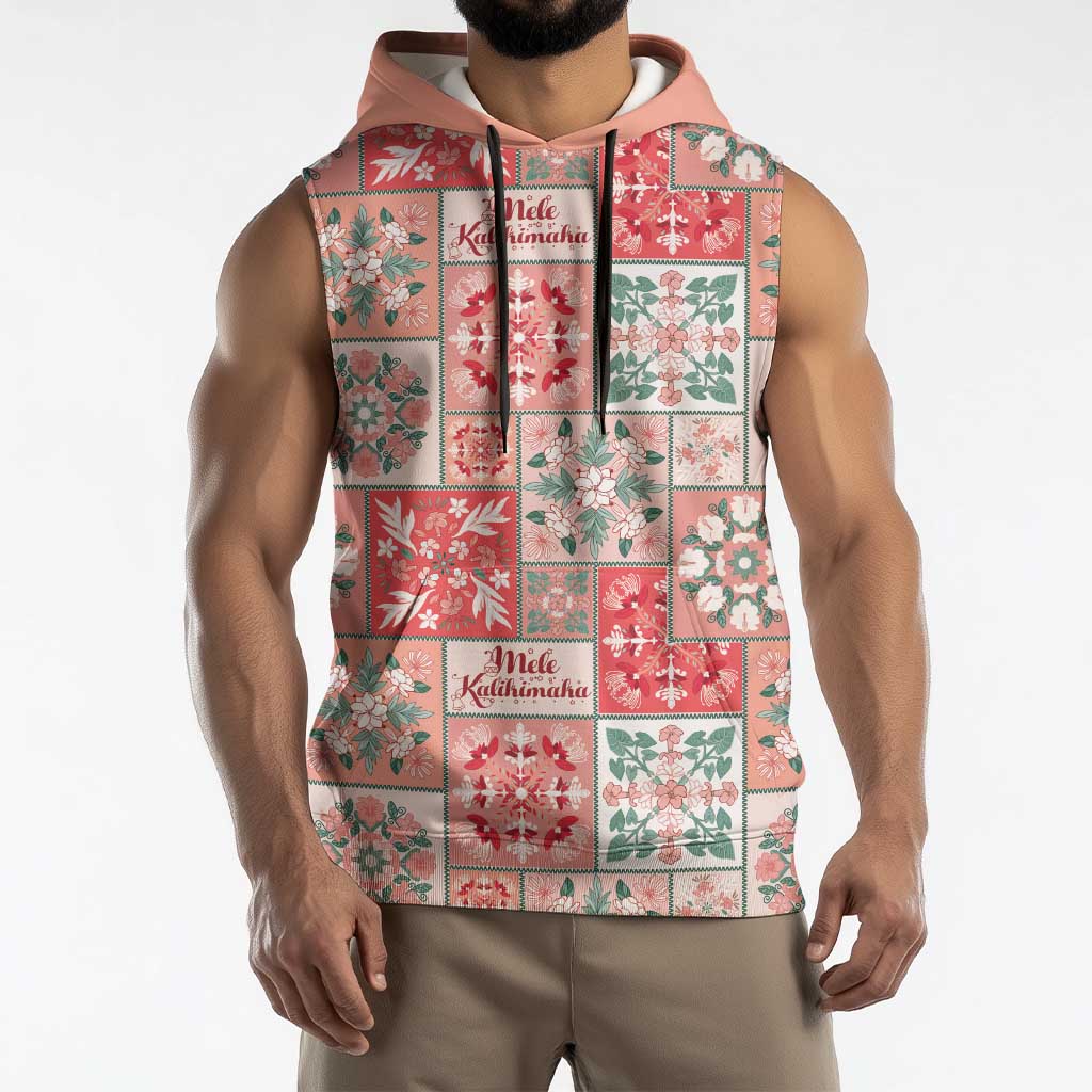 Mele Kalikimaka Hawaii Christmas Sleeveless Hoodie Ulaula Seamless Floral Motif LT9 - Polynesian Pride