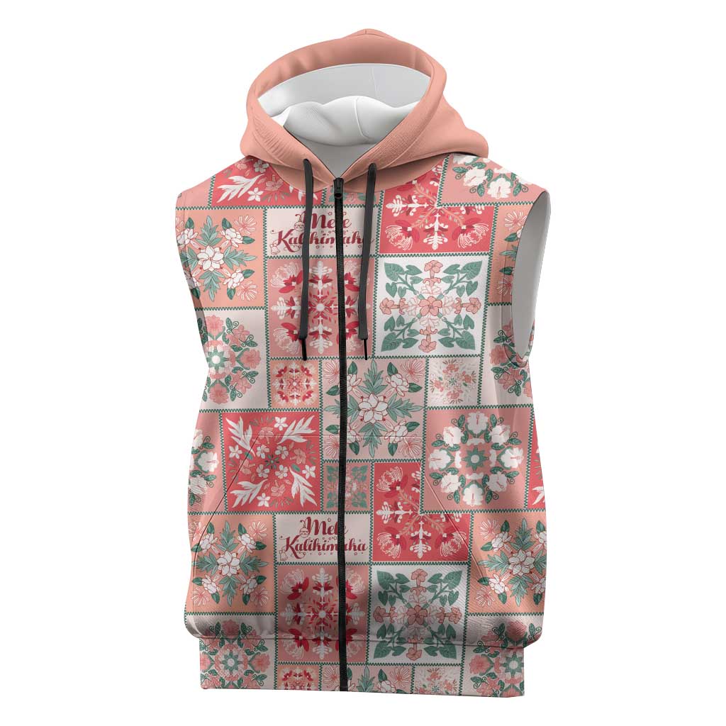 Mele Kalikimaka Hawaii Christmas Sleeveless Zip Hoodie Ulaula Seamless Floral Motif LT9 Red - Polynesian Pride