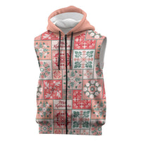 Mele Kalikimaka Hawaii Christmas Sleeveless Zip Hoodie Ulaula Seamless Floral Motif LT9 Red - Polynesian Pride