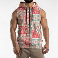 Mele Kalikimaka Hawaii Christmas Sleeveless Zip Hoodie Ulaula Seamless Floral Motif LT9 - Polynesian Pride