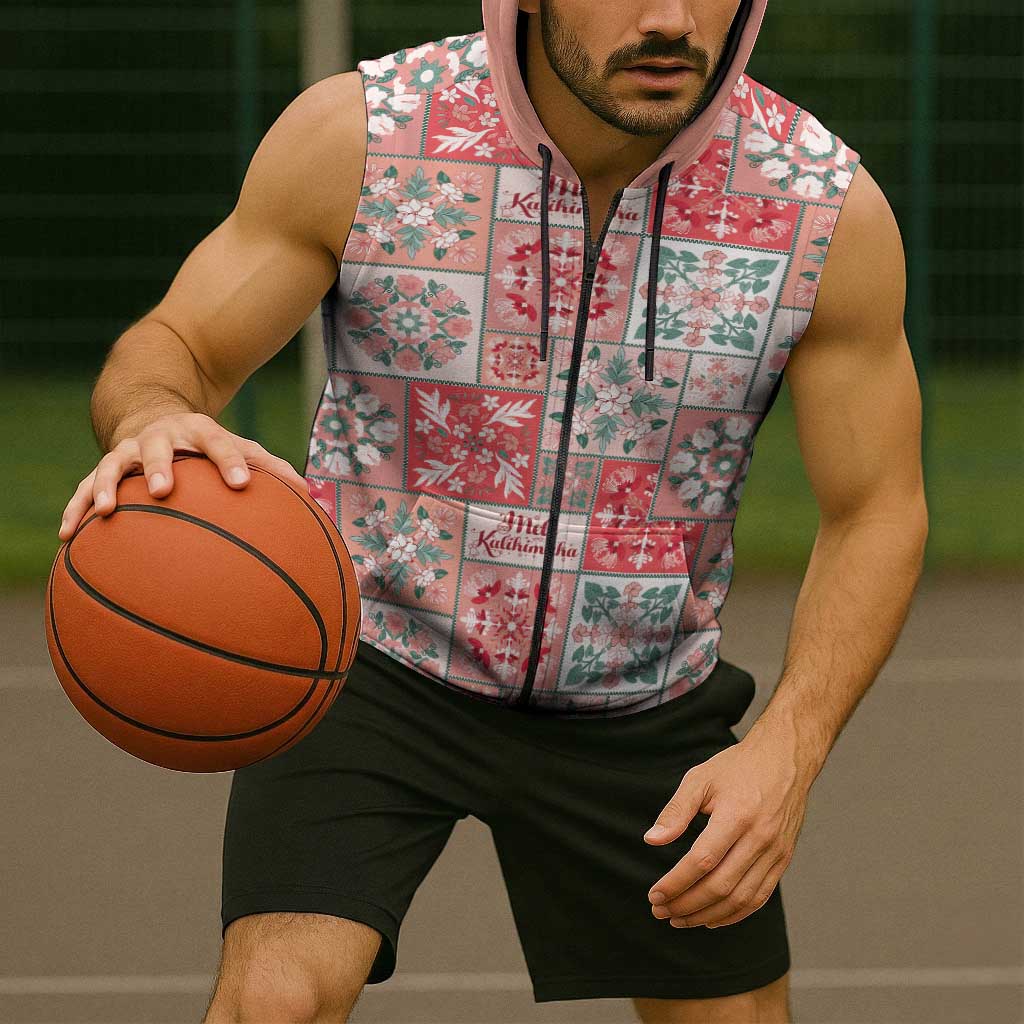 Mele Kalikimaka Hawaii Christmas Sleeveless Zip Hoodie Ulaula Seamless Floral Motif LT9 - Polynesian Pride