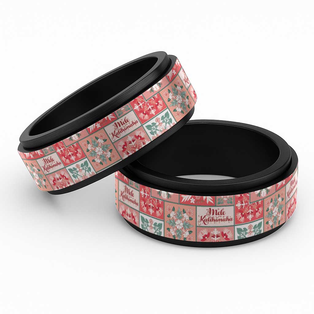 Mele Kalikimaka Hawaii Christmas Spinner Ring Ulaula Seamless Floral Motif - Polynesian Pride